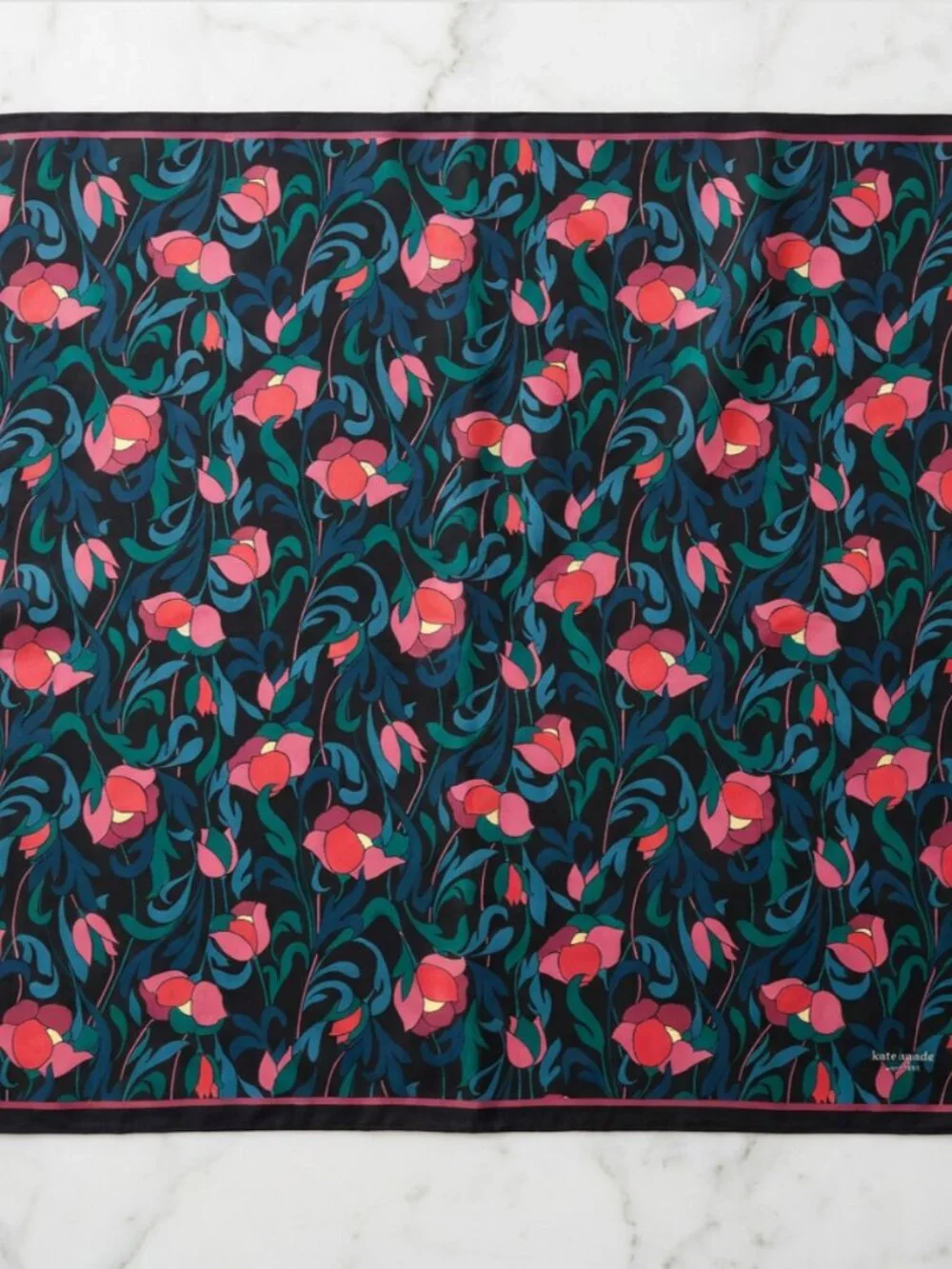 Kate Spade New York Floral Swirl 100% Silk Twill Square Scarf NWT